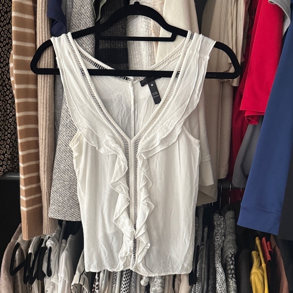 Aqua Cream Ruffle V-Neck Blouse - Picture 4 of 5